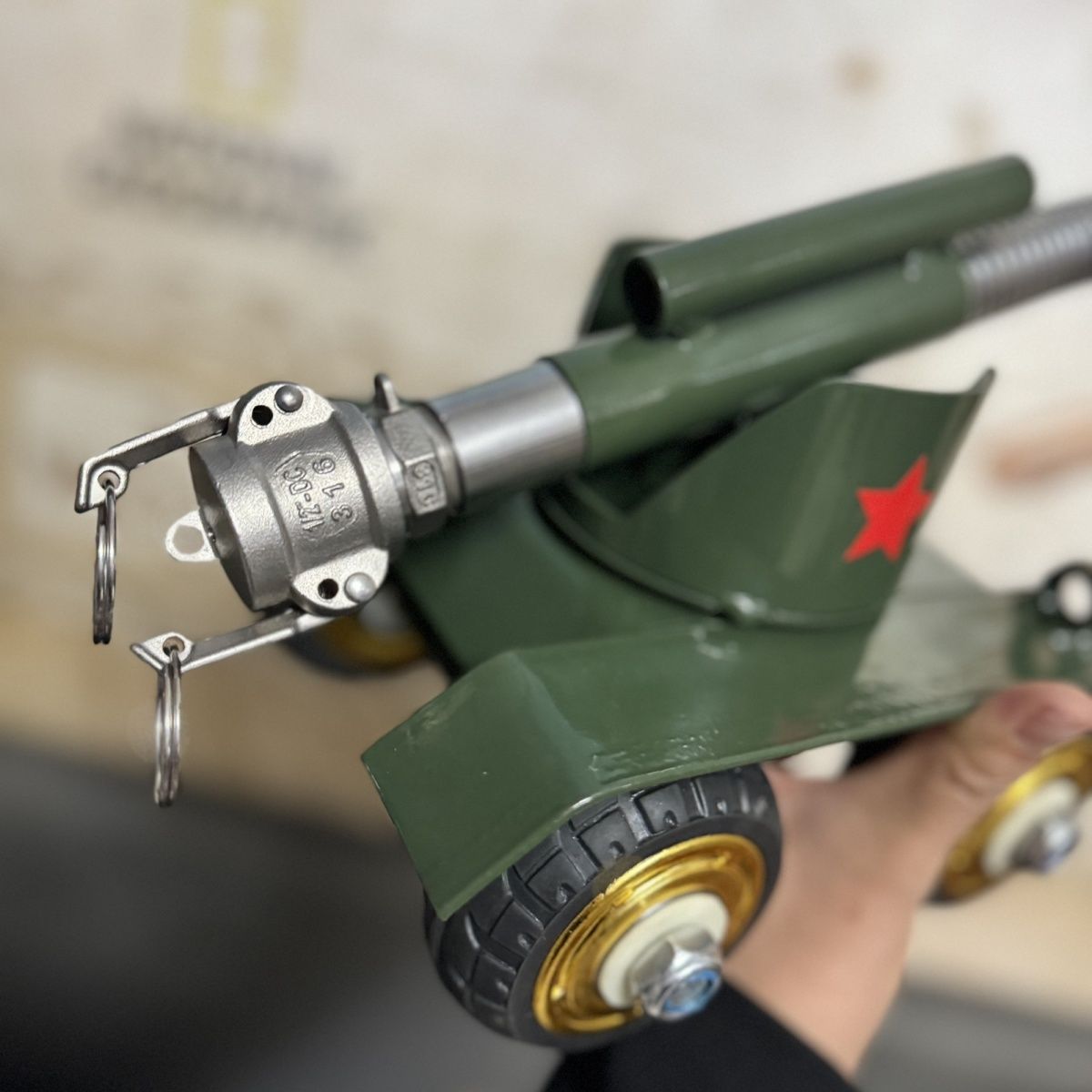 4 Wheels Tank Cannon Firecracker Shooting Metal Artillery Model