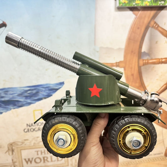 4 Wheels Tank Cannon Firecracker Shooting Metal Artillery Model
